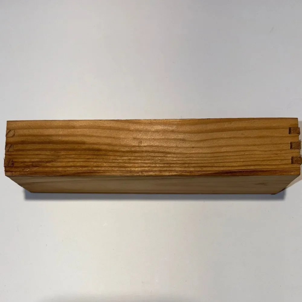Natural Wood dominos Storage Box with small wooden dominos.